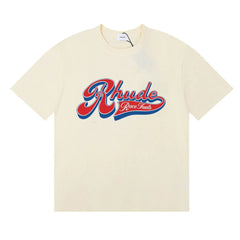 Rhude Retro Script Race Trust Logo Cream Oversized T‑Shirt