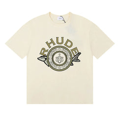 Rhude Ornate Crest Circular Emblem Vintage Cream Oversized T‑Shirt