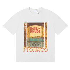 Rhude Hotel Di Rhude Monaco Window View Vintage White Oversized T‑Shirt