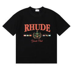 Rhude Yacht Club Bay Of Angels Flag Crest Vintage Black Oversized T‑Shirt