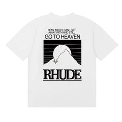 Rhude Go To Heaven Quote Mountain Back‑Print Oversized T‑Shirt