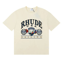 Rhude Retro Sailing Shield Print Casual Crew Neck T‑Shirt