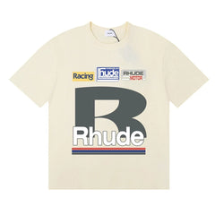 Rhude Big B Letter Racing Badge Patch‑Style Cream Oversized T‑Shirt